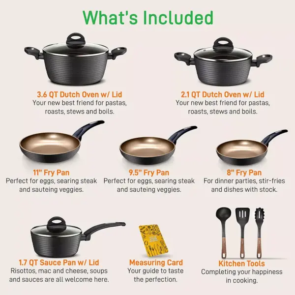 NutriChef Metallic Ridge Line Nonstick Cooking Kitchen Cookware Pots and Pan Set with with Lids and Utensils, 12 Piece Set, Gray (2 Pack)