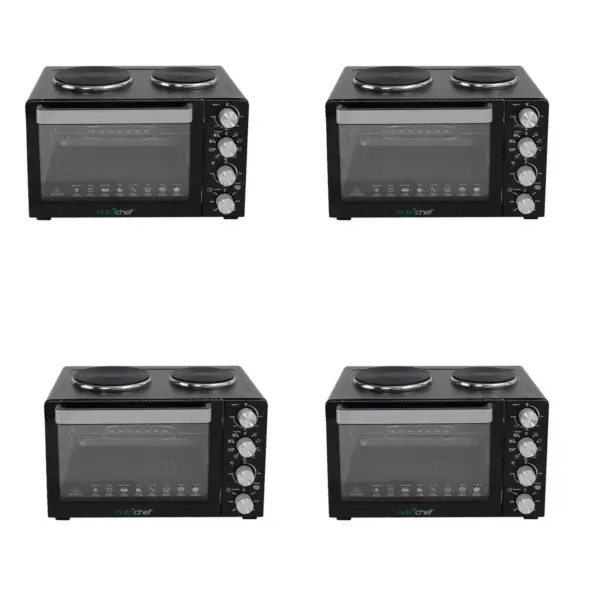 NutriChef Kitchen Countertop Multi-function Convection Rotisserie Toaster Oven Cooker w/ 2 Food Warming Hot Plates, Grill Rack, & Baking Tray (4 Pack)