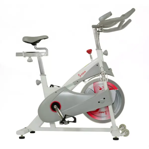 Sunny Health & Fitness Magnetic Belt Drive Premium Indoor Cycling Bike - White