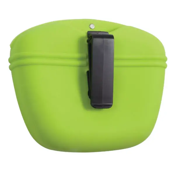 Silicone Dog Treat Snack Pouch Pet Food Container Training Waist Bag with Belt Clip, Green