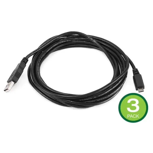 Monoprice USB Type-A to Micro Type-B 2.0 Cable - 10 Feet - Black (3 Pack) 5-Pin 28/28AWG, For Smartphones and Tablets