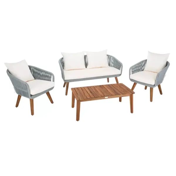 Prester 4pc Living Set - Gray/Beige/Natural - Safavieh