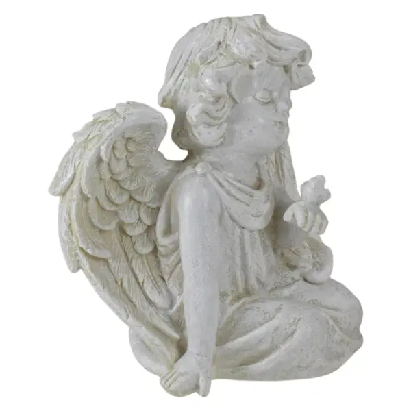 Northlight 6" Ivory Sitting Cherub Angel Girl with Bird Outdoor Patio Garden Statue