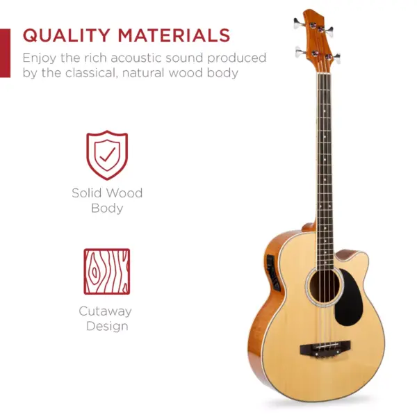 Best Choice Products 22-Fret Full Size Acoustic Electric Bass Guitar w/ 4-Band Equalizer, Adjustable Truss Rod - Natural