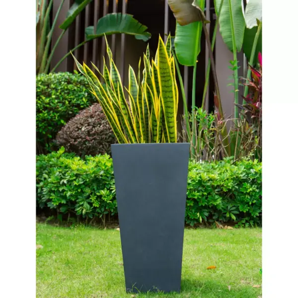 24.4" Kante Lightweight Modern Tapered Concrete Rectangular Planter Charcoal Black - Rosemead Home & Garden, Inc.