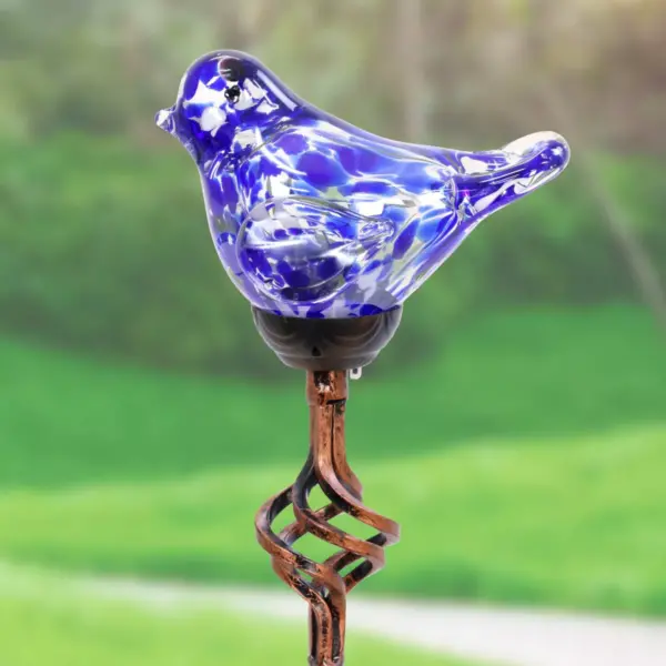 31" Solar Resin/Pearlized Glass Bird Finial Garden Stake Blue - Exhart