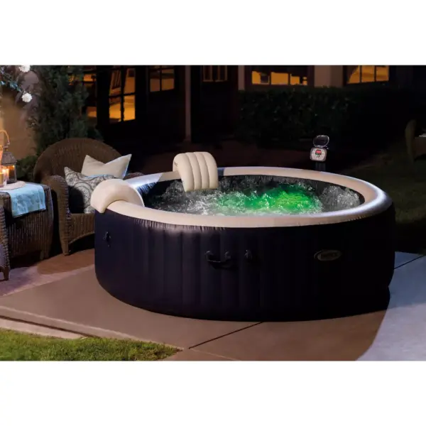 Intex 28409E PureSpa 6 Person Home Inflatable Portable Heated Round Hot Tub Spa 85-inch x 28-inch with 170 Bubble Jets and Built in Heat Pump, Blue