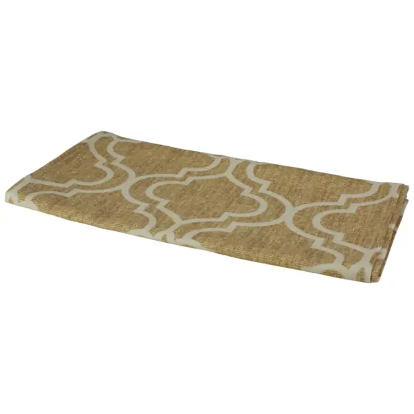 Northlight 88" Tan and White Oversize Print Polyester and Linen Table Runner