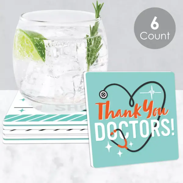 Big Dot of Happiness Thank You Doctors - Funny Doctor Appreciation Week Decorations - Drink Coasters - Set of 6