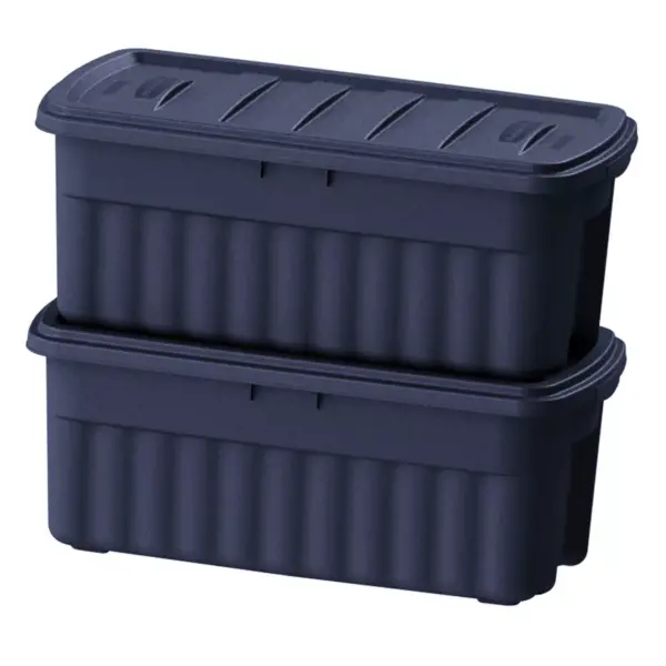 Rubbermaid Roughneck 50 Gallon Rugged Stackable Storage Tote Container, Dark Indigo Metallic (8 Pack)