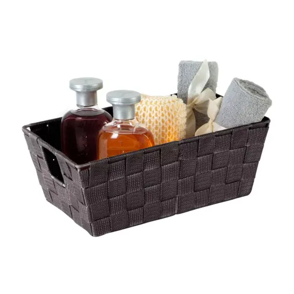 Simplify Small 6.5" Woven Strap Storage Bin Brown