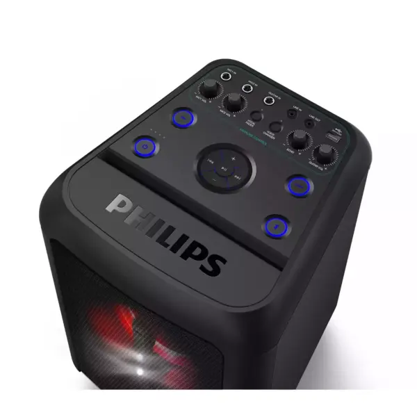 Philips BASS + NX100 Wireless Bluetooth Party Speaker, Light Effects, Karaoke Features, 80W Max, 2 x Mic-inputs, 1 x Guitar Input, up to 14 Hours of Playtime, Black (TANX100/37)