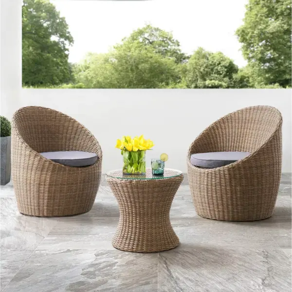 Strafford 3pc Wicker Outdoor Set with Two Chairs & Cocktail Table - Gray - Alaterre Furniture