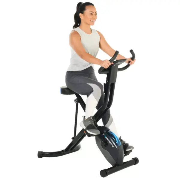 EXERPEUTIC 975 XLS Bluetooth Folding Upright Exercise Bike - Black/Blue