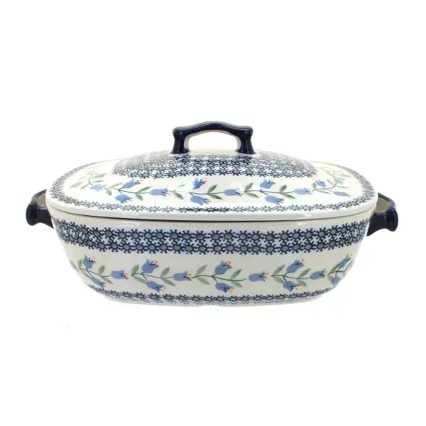 Blue Rose Polish Pottery Tulip Roaster with Lid