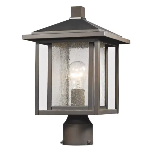 1 Light Outdoor Post Mount with Seedy Glass Oil Rubbed Bronze - Aurora Lighting