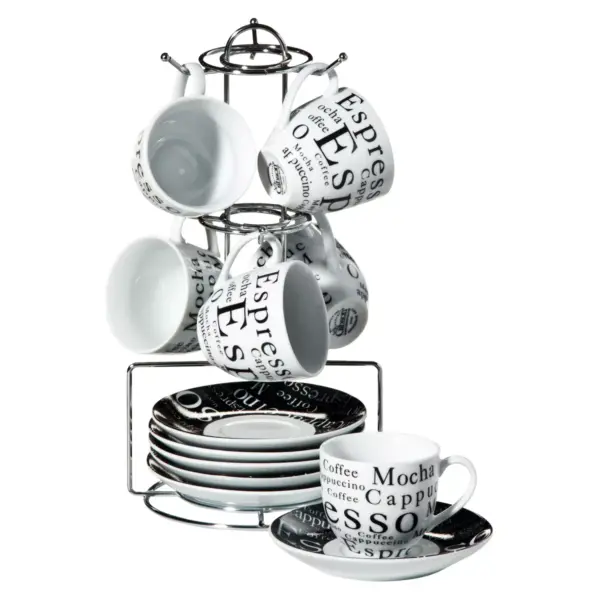 Gibson Expresso Expressions 32oz 13pc Stoneware Espresso Set Black/White