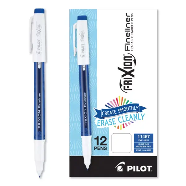 Pilot FriXion Erasable Stick Marker Pen, 0.6 mm, Blue Ink/Barrel, Dozen 11467