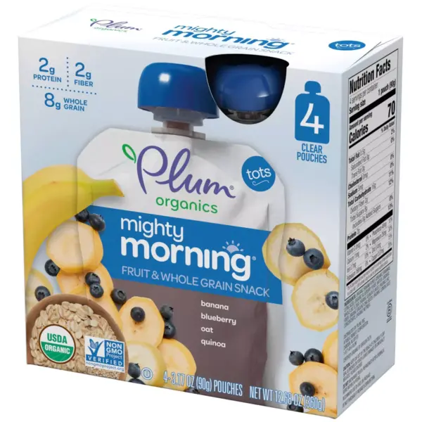 Plum Organics Mighty Morning 4pk Banana Blueberry Oat Quinoa Fruit & Whole Grain Snack Pouches - 12.68oz