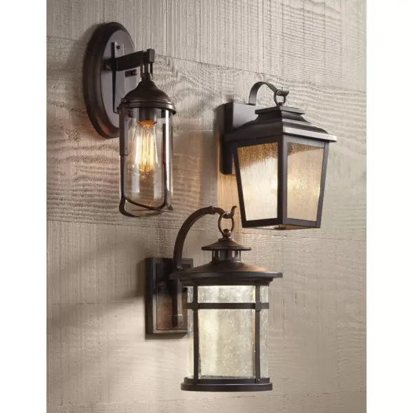 Franklin Iron Works Rustic Outdoor Wall Light LED Bronze Hanging Lantern Sconce Fixture for House Deck Porch Patio