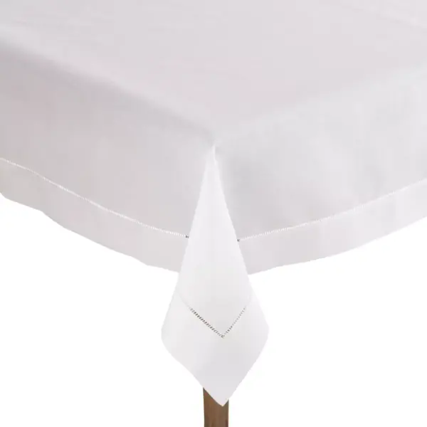 60"x60" Square Tablecloth with Hemstitch Border Design White - Saro Lifestyle