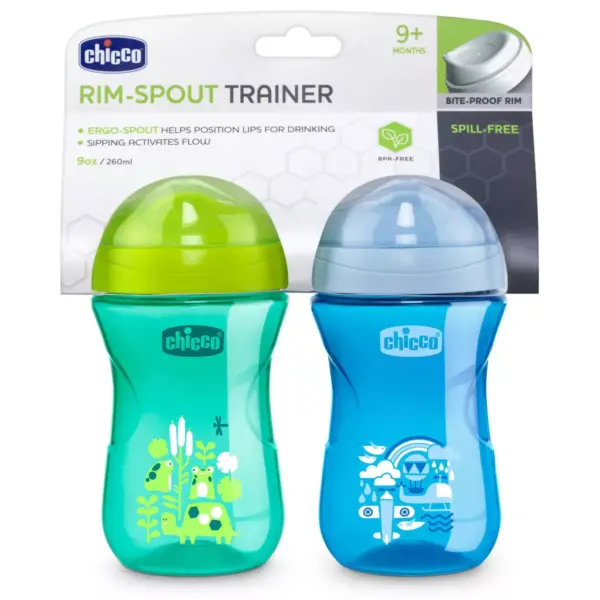 Chicco Rim Spout Trainer Sippy Cup 9M+ - Blue/Teal 2Pk 9oz