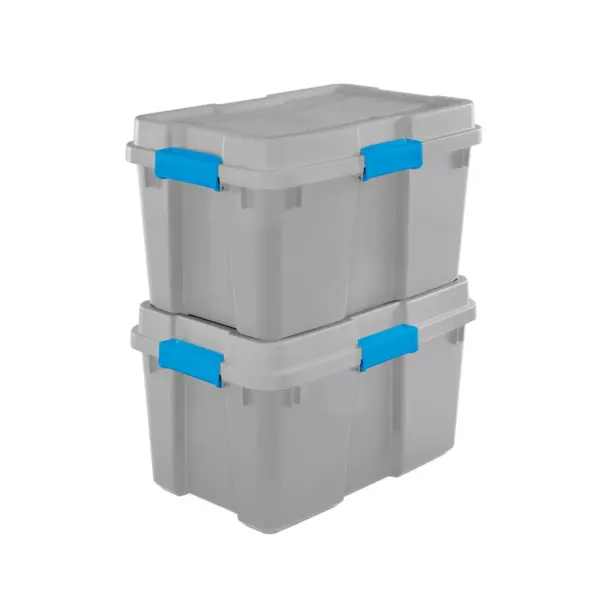 Sterilite 30gal Gasket Tote Gray with Blue Latches