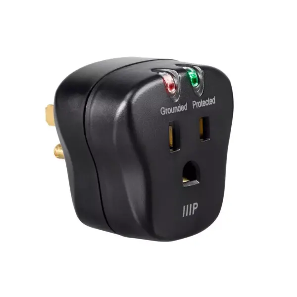 Monoprice 1 Outlet Portable Mini Power Surge Protector Wall Tap - Black | UL Rated 540 Joules With Grounded And Protected Light Indicator