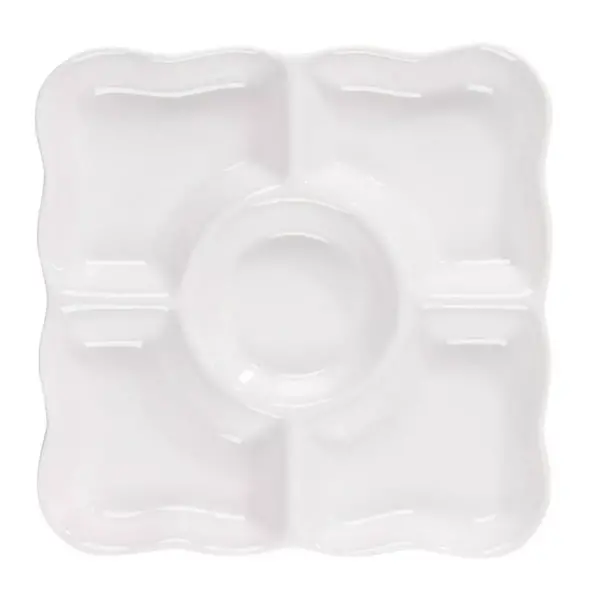 Juvale 2 Pack Porcelain Appetizer Serving Tray, 5-Compartment Platter, White (9.5 x 9.5 x 1 In)