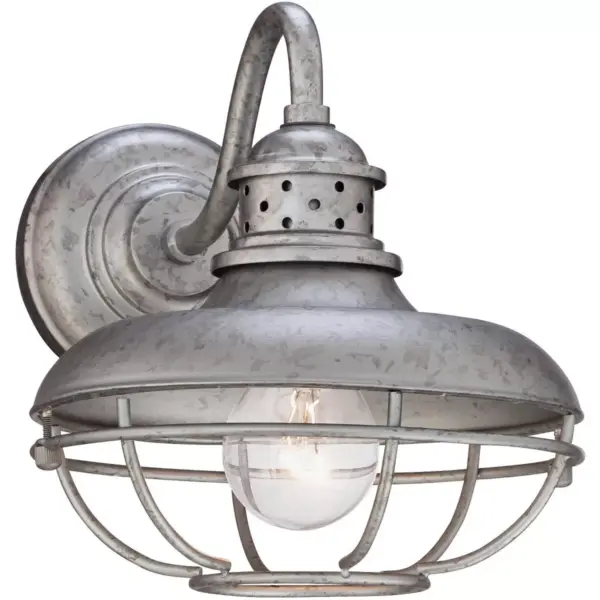 Franklin Iron Works Farmhouse Outdoor Barn Light Fixture Galvanized Steel Open Cage 9" for Exterior House Porch Patio Deck