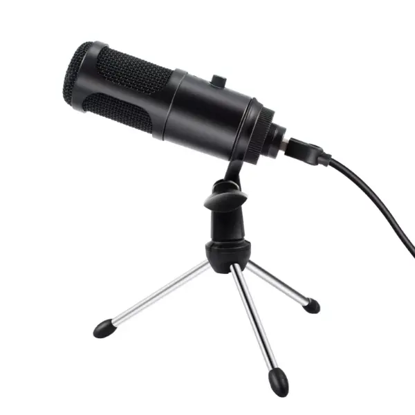 INSTEN USB Condenser Microphone, Indicator Light, Volume Knob, Tripod Stand, for Win, Mac, Recording, Studio, Podcasting and Streaming, Black