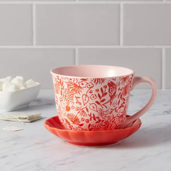 2pc Stoneware Red Print Cup and Saucer Set - Opalhouse™