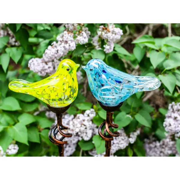 31" Solar Resin/Glass Bird Finial Garden Stake Yellow - Exhart