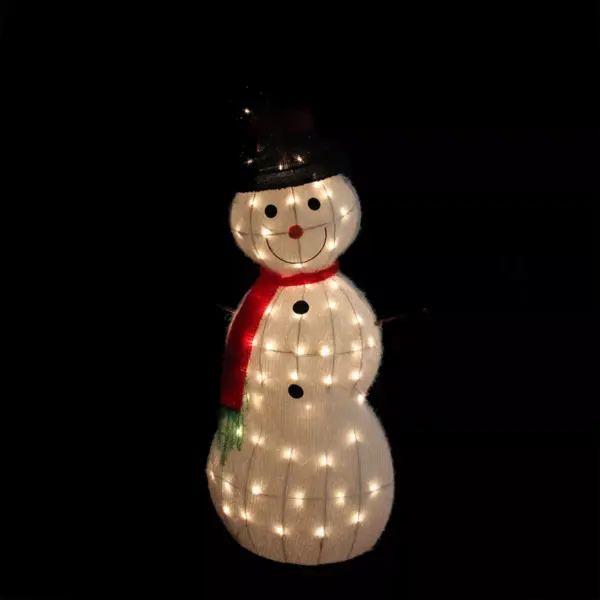 Northlight 48" White Lighted 3D Snowman with Top Hat Christmas Outdoor Decor