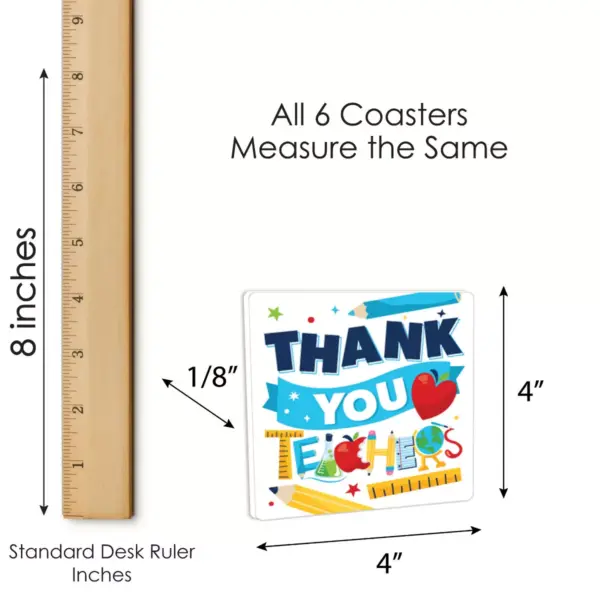 Big Dot of Happiness Thank You Teachers - Teacher Appreciation Decorations - Drink Coasters - Set of 6