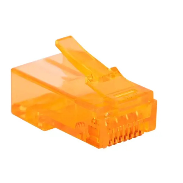 Monoprice 8P8C RJ45 Plug With Inserts For Solid Cat6 Ethernet Cable - Orange (100 pcs/pack) Gold Plated Contacts