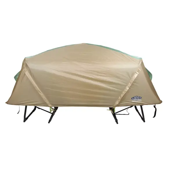 Kamp-Rite Oversize Portable Durable Cot, Versatile Design Converts into Cot, Chair, or Tent w/ Easy Setup, Waterproof Rainfly & Carry Bag, Green/Tan