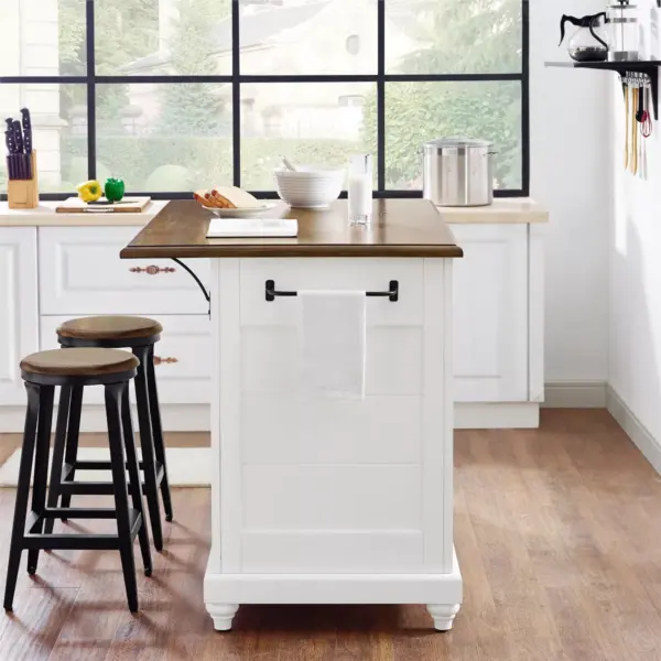 Mona Kitchen Island with 2 Stools White - Dorel Living