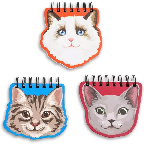 Paper Junkie 3-Pack Top Spiral Notepads, Assorted Cat Designs, Die Cut Pocket Note Pads, 4.5x4.5