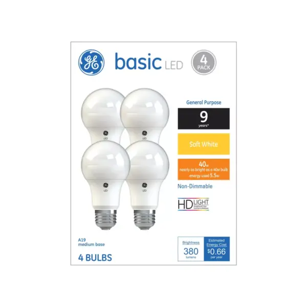 General Electric 4pk 40W Ca Basic LED Light Bulb SW Non Dimming Reg Life