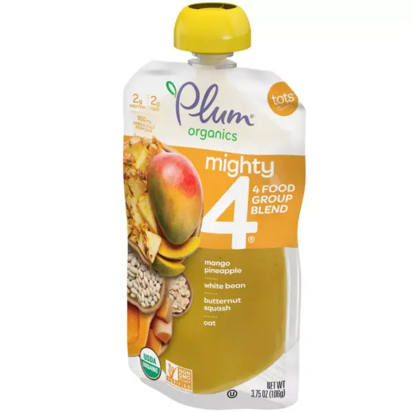 Plum Organics Mighty 4 Organic Mango Pineapple White Bean Butternut Squash Oat Baby Food Pouch - 3.75oz