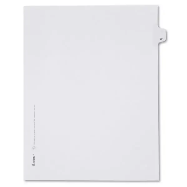 Avery Allstate-Style Legal Exhibit Side Tab Divider Title: W Letter White 25/Pack 82185