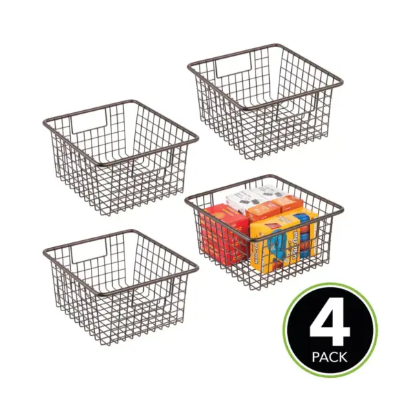 mDesign Metal Wire Home Office Storage Organizer Basket, Medium, 4 Pack - Bronze