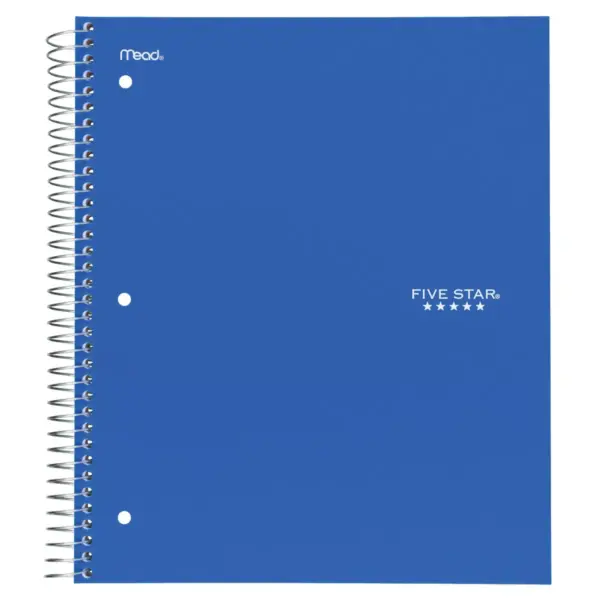 Five Star 3 Subject College Ruled Spiral Notebook (Color Will Vary)