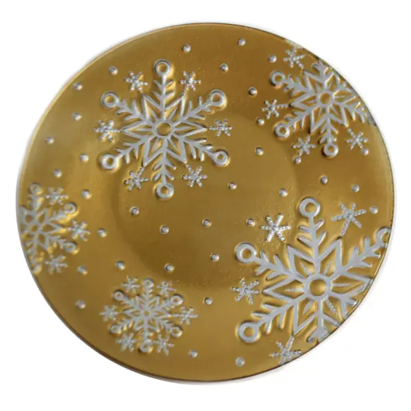 Tabletop 12.0" Gold Snowflake Platter Fusion Christmas Gold Crest Distributing  -  Serving Platters