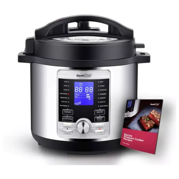 Geek Chef GP60D 6 Quart 17 in 1 Electric Pressure Cooker Sous Vide Digital Slow Cooker with Accessories, LCD Display, and 11 Safety Features