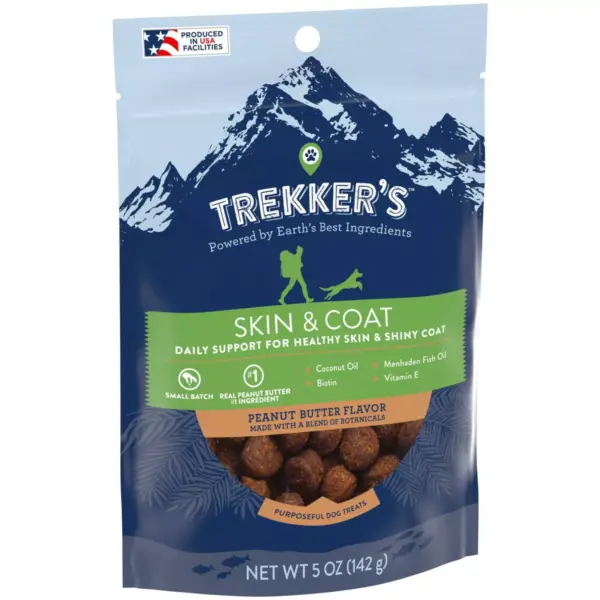 Trekker's Chewy Dog Treats Skin & Coat Peanut Butter Flavor Chewy Dog Treats - 5oz Pouch