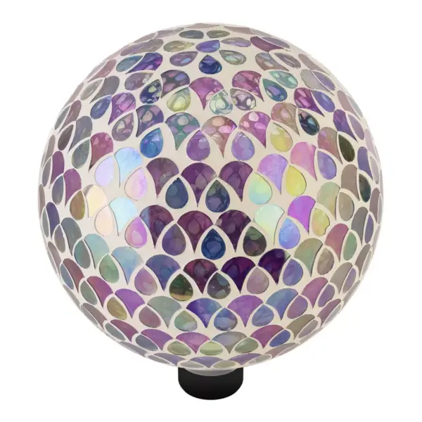 Alpine 11" Colorful Teardrop Glass Gazing Globe with Mosaic Flower Design