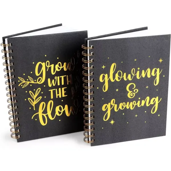 Paper Junkie 2-Pack Black Gold Foil Motivational Spiral Lined Notebooks Journals (5.25 x 8.25 in, 160 Page)