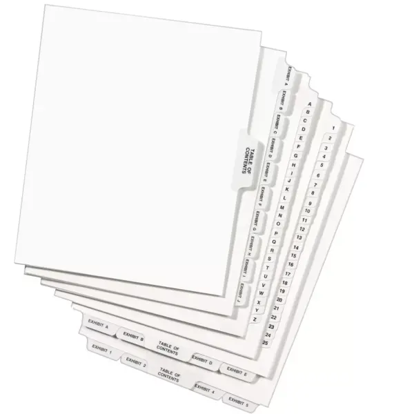 Avery-Style Preprinted Legal Side Tab Divider Exhibit B Letter White 25/Pack 01372